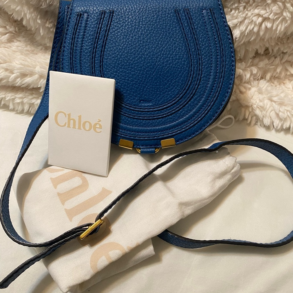 ✅💯Authentic Chloe Marcie Small Blue Leather Crossbody Bag